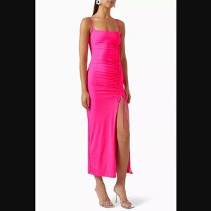 Good American Satin Slip Maxi Dress In Knockout Pink Size 8